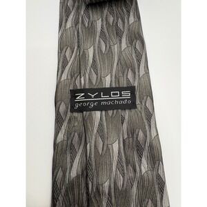Zylos George Machado Mens Silk Necktie Grey Charcoal Abstract Geometric 4 Inch